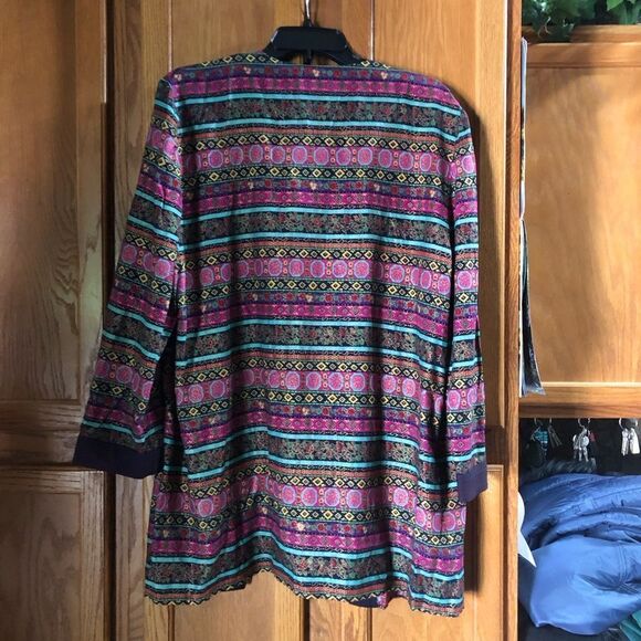 Vintage Lady Carol of NY Pink Floral & Striped Open Jacket Size 14 - Picture 8 of 13